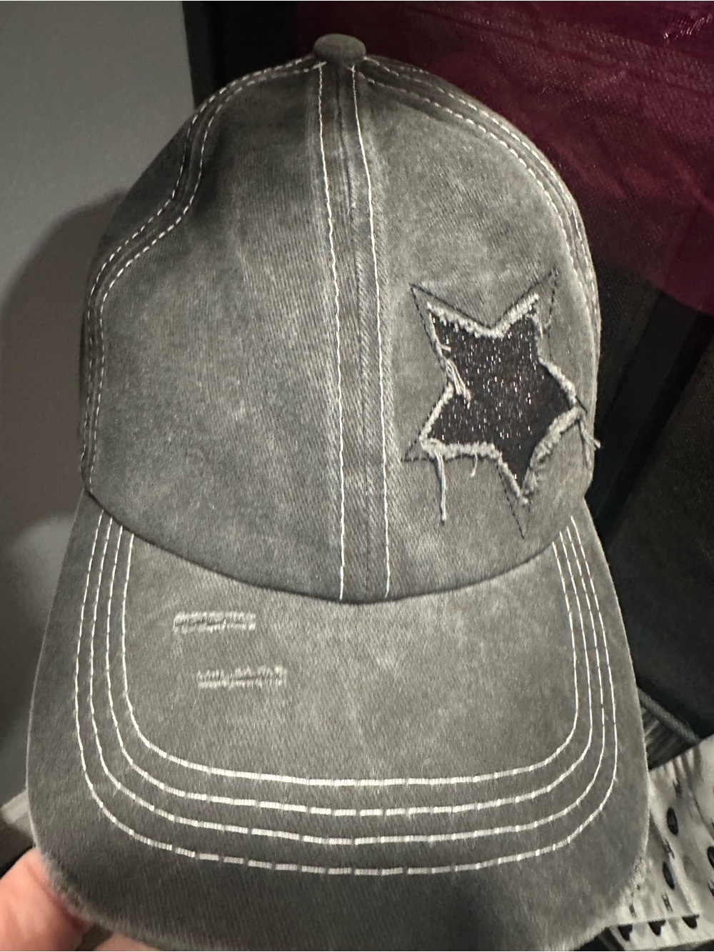 Women's Distressed Gray Star Baseball Cap - Unbranded